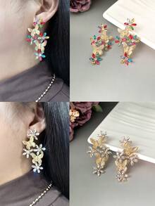 1雙華麗誇張的多彩蝴蝶和花卉,鑲嵌閃亮立方氧化鋯派對耳環（適用於休閒、禮物和日常佩戴）女性 - 彩色 - 查看 1