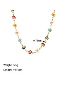 1 件套女用黃色菊花串珠項鍊和手鍊套裝,時尚青春風格,配有不銹鋼金屬鎖骨鏈,非常適合日常佩戴和旅行 - 金黃色 - 查看 4