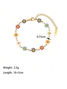 1 件套女用黃色菊花串珠項鍊和手鍊套裝,時尚青春風格,配有不銹鋼金屬鎖骨鏈,非常適合日常佩戴和旅行 - 金黃色 - 查看 5