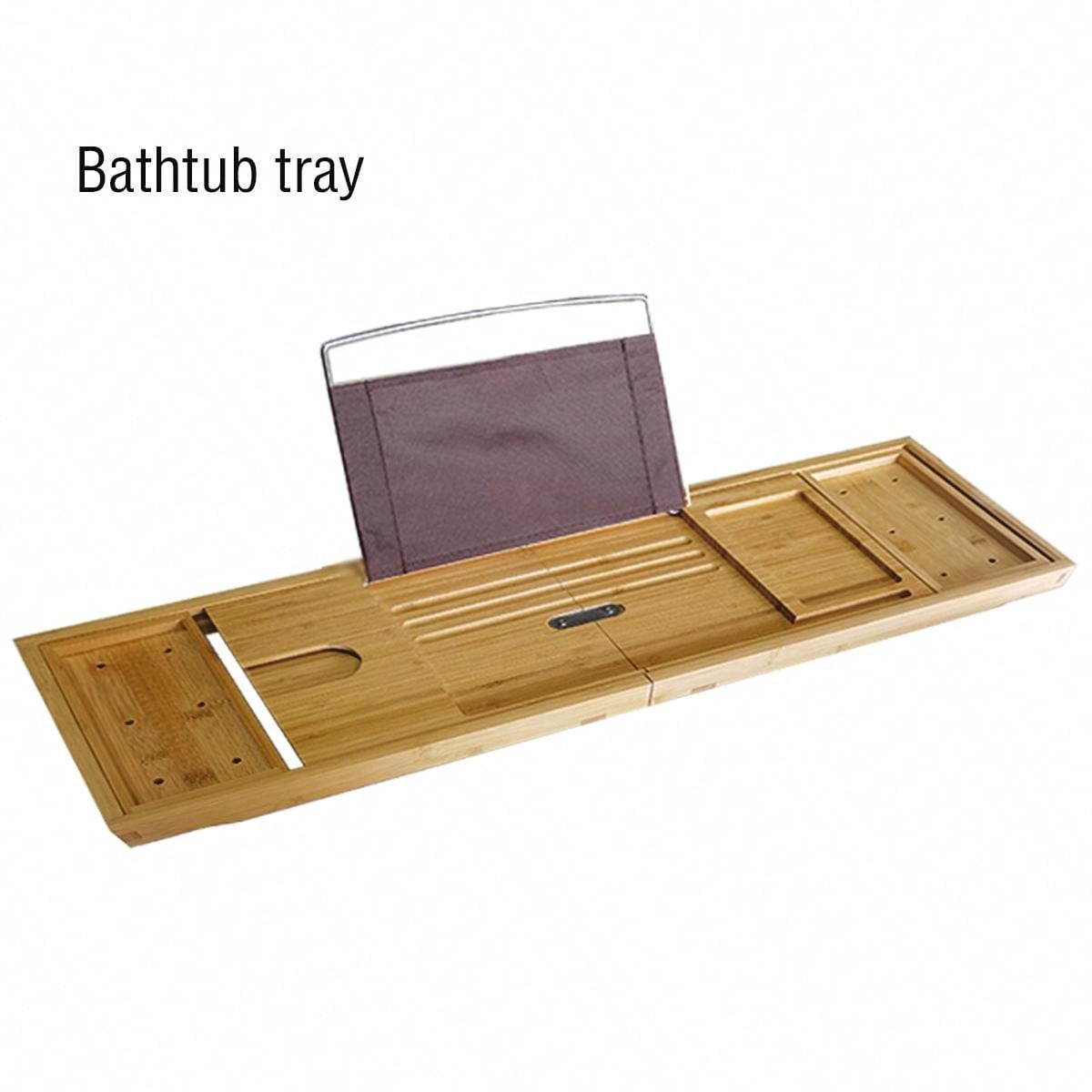Bamboo Bathtub Caddy Tray Expandable For Luxury Bath,Bath Accessories & Table With Wine Glass