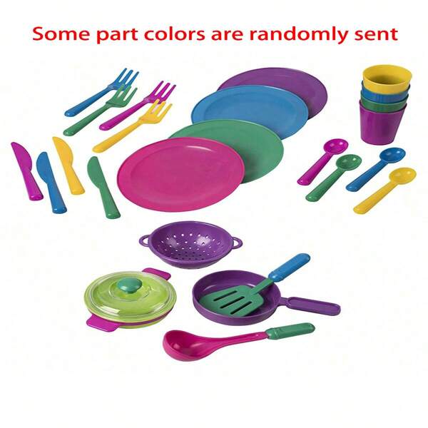 26 Peças Conjunto de Utensílios de Cozinha de Brinquedo para Crianças, incluindo Pratos, Facas, Colheres, etc. (Algumas cores dos acessórios são aleatórias), Brinquedos de Cozinha, Conjunto de Cozinha para Crianças, Cozinha de Crianças, Acessórios de Cozinha para Crianças, Cozinha de Brinquedo, Pratos de Plástico para Crianças, Comida de Brinquedo, Pratos para Crianças Pequenas, Cozinha de Brinquedo