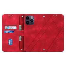 簡約線條圖案,磁翻蓋帶卡槽,錢包式手機殼,pu皮革,手腕掛繩,可兼容iphone手機,適用於iphone15/15plus/15pro/15promax,時尚、休閒、商務 - 紅色 - 查看 3