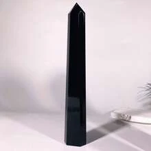 1入組天然晶體黑曜石大型療癒水晶塔,黑曜石柱,黑曜石塔,大型黑曜石魔杖,靈修,療癒水晶,六角柱塔適用於家居裝飾。 - 黑色 - 查看 12