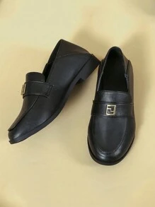 女士平底低跟流行黑色皮鞋,歐美風格,休閒多用途圓頭鞋,適合步行和工作 - 黑色 - 查看 4