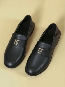 女士平底低跟流行黑色皮鞋,歐美風格,休閒多用途圓頭鞋,適合步行和工作 - 黑色 - 查看 5