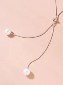1pc Fashionable & Simple Long Double Faux Pearl Design Adjustable Drawstring Necklace For Women's Daily Wear & Party