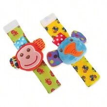 4入組新生兒手腕腳踝套鈴和襪子套裝,帶有柔軟的毛絨感官玩具,適合幼兒和新生兒 - 彩色 - 查看 3