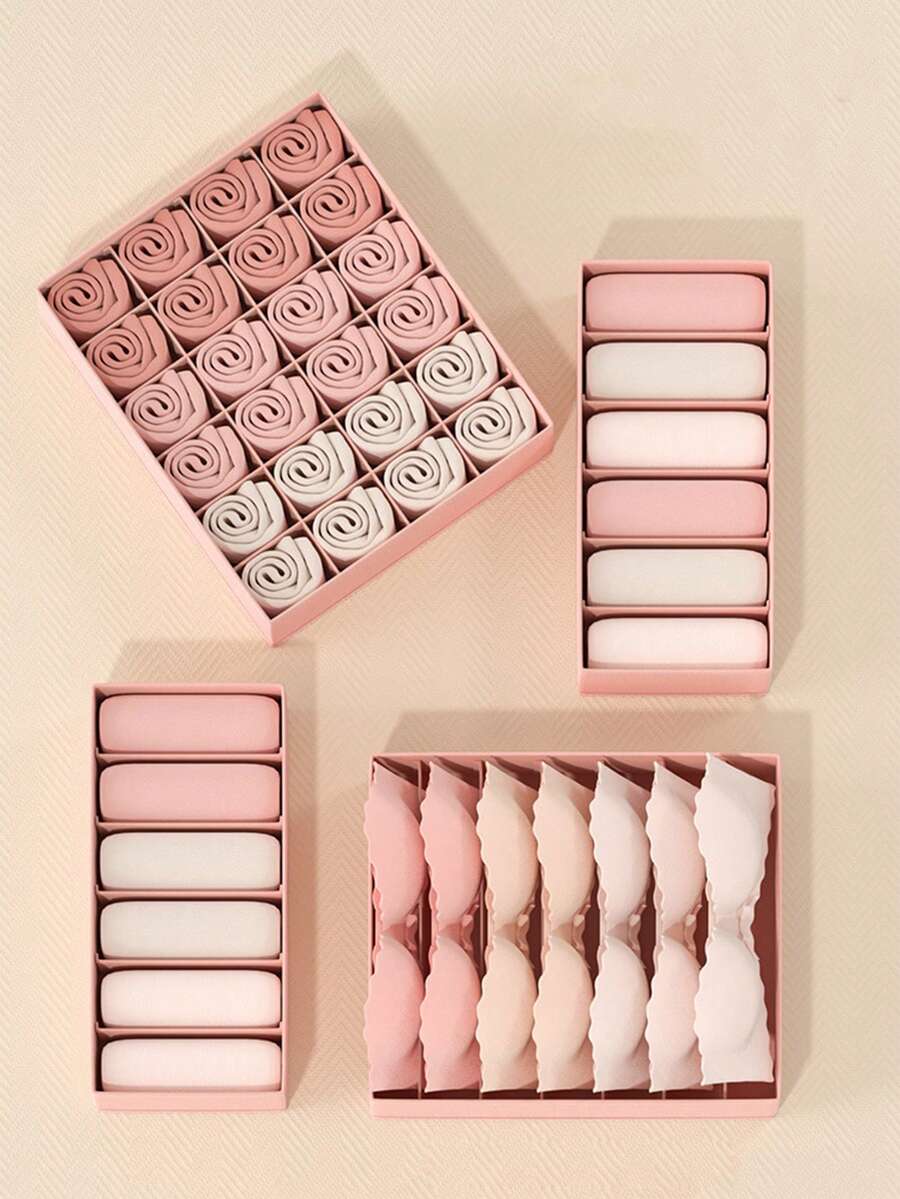 3pcs Lingerie Storage Box Home Drawer Divider Crafts Closet Divider Lingerie Socks Bra 3-In-1 Classification Box - Pink - View 1