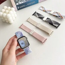 1入組通用性手織對比色錶帶適用於Apple Watch 38/40/41/42/44/45/49mm Ultra/Se/8/7/6/5/4/3/2/1 - 酒紅色 - 查看 8