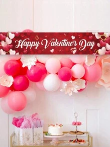 1Pc Heart Valentines Banner For Outside Valentine's Day Banner Valentine's Day Decor Valentine Banner Conversation Heart Backdrop Valentine's Day Decorations For The Home - Red - View 4