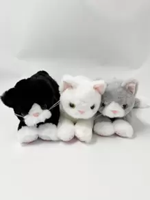 1隻46cm超可愛躺著的貓咪毛絨玩具卡通3顏色小貓毛絨枕頭填充柔軟的動物玩具可愛的生日聖誕情人節禮物 - 黑與白 - 查看 4
