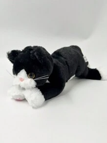 1隻46cm超可愛躺著的貓咪毛絨玩具卡通3顏色小貓毛絨枕頭填充柔軟的動物玩具可愛的生日聖誕情人節禮物 - 黑與白 - 查看 6