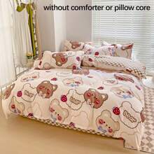 3pcs Polyester Bedroom Floral Duvet Cover And Pillowcases Set - Strawberry Bear - View 3
