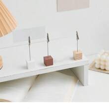 3pcs Creative Vintage Wooden Memo Clip Holder With Stand, Simple And Cute Card Place Clip For Notes, Cards, Photos And Messages Decoration - Multicolor - View 2