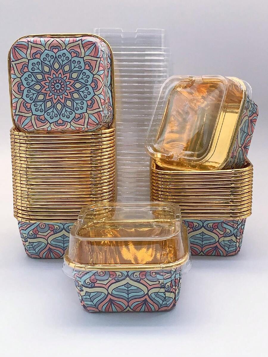 Cakegiugiu Set,50 Bohemian Style Cupcakes,50/100pcs Disposable Cupcake Cups,Square Paper Baking Cup,Heat Resistant Paper Cupcake Molds, Glossy Cupcake Liners,Muffin Cup, Cake Holder, Perfect For Parties,Weddings,Birthdays And The New Year! - 06 - View 1