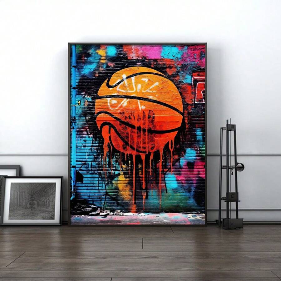 1pc Street Graffiti Basketball Poster Sports Art Painting Canvas Print Boy Teen Room Dorm Decoration,Frameless