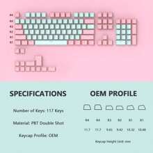 PBT Keycaps 117 Keys OEM Profile Double-Shot Full Keycap Set ANSI ISO Layout For Mechanical Keyboard, Compatible With MX Switches Cherry/Gateron//Akko Switch - Pink & Blue - View 6
