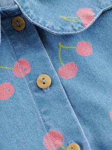 MARC&JANIE 女孩甜美可愛的櫻花蕾絲領長袖牛仔裙，適合春季