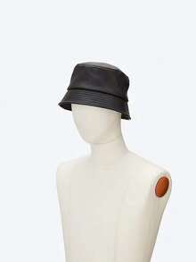 1個男女時尚皮質桶帽，適合春秋冬季、休閒外出、旅遊和各種場合 - 黑色 - 查看 1