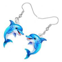 1入組水晶藍色可愛海豚耳環,適用於女性、女孩和小孩,海洋動物掛墜儀器,滴鍊珠寶禮物 - 淺藍色 - 查看 3