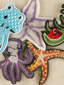 1set/7pcs Embroidered Starfish Iron-On Patch, Clothing Hat Accessory Diy Decoration - Multicolor - View 2