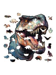 1pc Set Of Decompressed Dinosaur Asymmetric Wooden Blocks With Creative Patterns For Adult Home Party Gathering Wooden Puzzle Hanging Picture Decoration - Multicolor - View 1