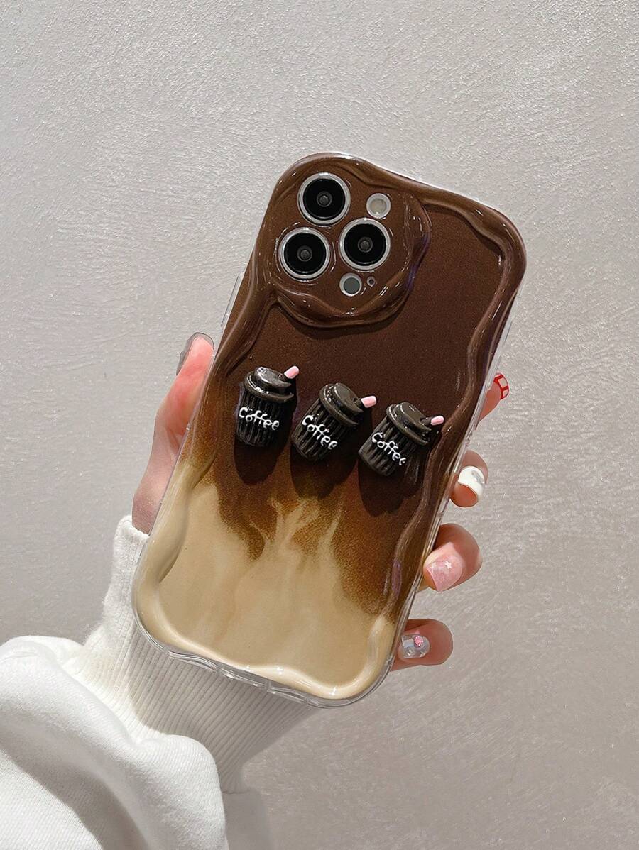 Coffee Colored Tpu Shockproof Phone Case With Glossy Finish Compatible With Iphone 15 - Multicolor - View 1