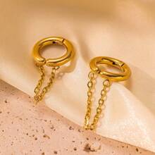 1pair Golden Color Stainless Steel Geometric Exaggerated Dangle Earrings, Fashion Design With High-End Metal Stud, Suitable For Daily Activity Matching - Yellow Gold - View 18