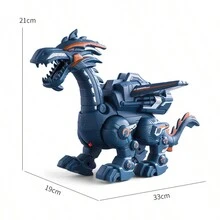 Electric Dinosaur Toy, Mechanical Simulated Animal That Can Walk, Spray Fire, Light Up & Make Sound, Intelligent Robotic Toy For Boys - Black - View 3