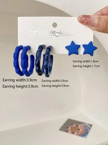 1 套/3 对个性化夸张大圈耳环，时尚 C 形耳夹耳环套装 - 彩色 - 查看 14