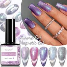 XEIJAYI 5 件裝 8 毫升貓眼凝膠指甲油套裝半永久清漆凝膠浸泡紫外線凝膠美甲美甲禮物適合女士在家美甲沙龍 - 不含磁性棒 - 彩色 - 查看 4