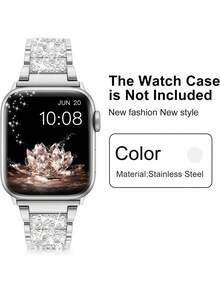 1 件閃亮銀色萊茵石時尚金屬錶帶,相容於 Apple Watch - 銀色 - 查看 4