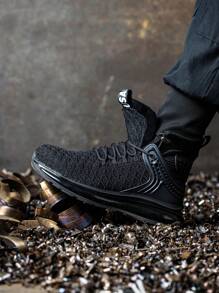 Men's High Top Safety Boots, Steel Toe, Anti-Smashing, Anti-Stabbing, Soft Cushioning, Shock-Absorbing, Wear-Resistant, Outdoor, Autumn/Winter - Black - View 4