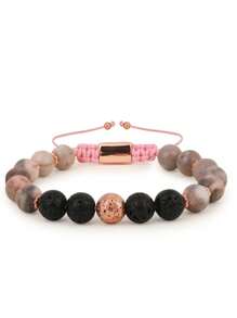 火山岩编织弹性单/双排红玛瑙串珠手链，适合姐妹、母亲、祖母 - 彩色 - 查看 1