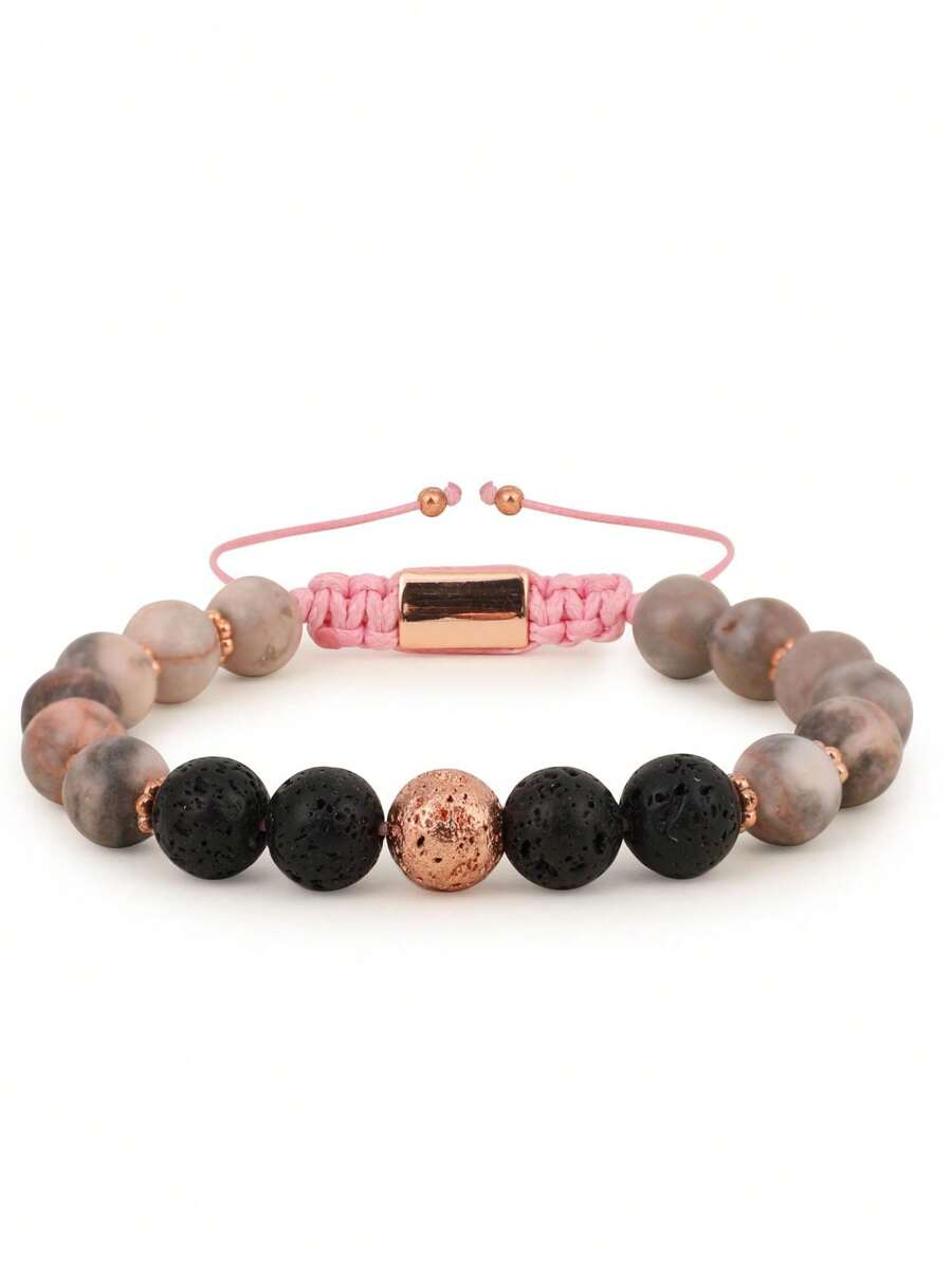 火山岩编织弹性单/双排红玛瑙串珠手链，适合姐妹、母亲、祖母 - 彩色 - 查看 1