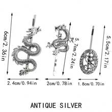 3入組女士復古銀色髮夾,龍形髮針,甜美時尚的女士髮飾 - 古銀色 - 查看 8