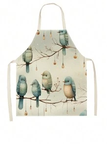 1件亞麻圍裙,印有鳥、蝴蝶或貓的圖案 - 紫色 - 查看 1