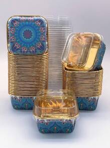 Cakegiugiu Set,50 Bohemian Style Cupcakes,50/100pcs Disposable Cupcake Cups,Square Paper Baking Cup,Heat Resistant Paper Cupcake Molds, Glossy Cupcake Liners,Muffin Cup, Cake Holder, Perfect For Parties,Weddings,Birthdays And The New Year! - 01 - View 7