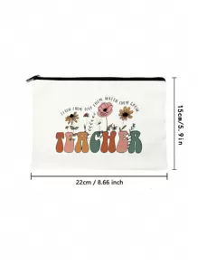 Flower & Letter Print Cosmetics Bag Travel Pouch Bag Toiletry Bag Gift For TeacherStorage BagMakeup BagMake Up Organizerfor Makeup Tools For TravelGift For Mom Gift Makeup Organizer Makeup Storage Bag Mini Pouch Travel Small Makeup Case Accessories Make Up Holder Brush Bag Make Up Container Cosmetic Bag Travel Essentials Ladies Accessories Travelling Stuff - Beige - View 6