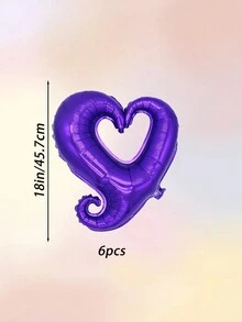 6入組-18吋/紫色空心心形鋁膜氣球,帶鉤,浪漫求婚、生日和婚禮派對裝飾 - 紫色 - 查看 4
