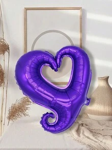 6入組-18吋/紫色空心心形鋁膜氣球,帶鉤,浪漫求婚、生日和婚禮派對裝飾 - 紫色 - 查看 1