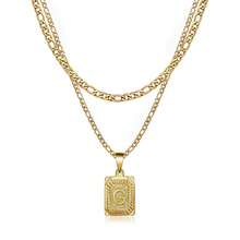 2PCS Gold Layered Necklace Set For Women Girls Dainty Choker Gold Filled Stainless Steel Figaro Chain Layering Necklaces Jewelry Gifts Square Pendant Letter A-Z - Gold - View 17