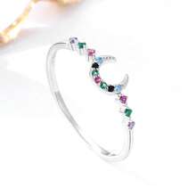 1個女性銀戒指,彩色和新月設計,歐美風格時尚食指戒指,是送給最好的朋友、女朋友、媽媽或任何女性朋友的理想生日禮物,日常穿戴&婚禮珠寶