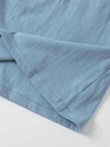 Young Boy Cartoon Letter Print Long Sleeve Top And Plaid Long Pants Lightweight Pajamas Set, Spring & Autumn - Blue - View 6