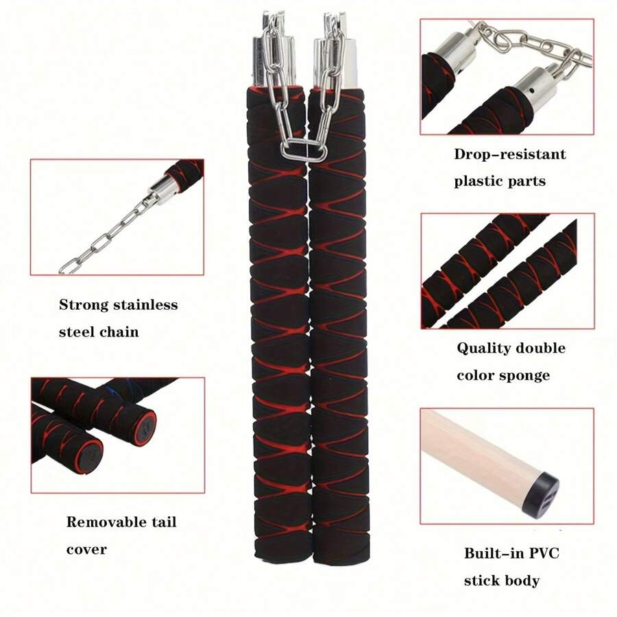 1pc Sponge Nunchuck For Beginner's Practice, Taekwondo Gym Training Stick - Red - View 1