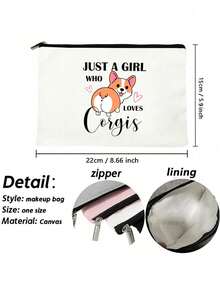 Just A Girl Who Loves Corgis Letter Print Storage Bag Christmas Halloween Thanksgiving Print Cosmetic Bag Multifunctional Travel Bag Toiletries Bag For Teachers, Friends, Mom, Sisters, Grandma Lipstick Box Bag, Portable Storage For Slouchy People, Portable Travel Toiletries Storage Bag, Wallet Pen Bag, School Pen Bag, Stationery Bag - Beige - View 8