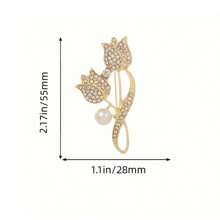 1pc Fashionable Tulip Faux Pearl Brooch Inlaid With Rhinestone , Ideal Choice For Gifts - Yellow Gold - View 2