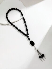 1 件簡約設計彩色流蘇裝飾黑色圓盤形狀手工串珠手鍊,念珠,禮物（流蘇顏色隨機） - 黑色圓片-36cm - 查看 15