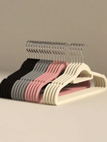 10入組絨面衣架,防滑肩墊,適用於家居整理和專業衣櫃造型 - 灰色 - 查看 1