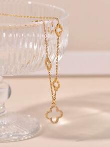 1pc Fashionable Hollow Out Lucky Clover With Cubic Zirconia Inlay Pendant Necklace For Women, Holiday Gift Valentines,Mom,Mother,Mother's Day,Gift